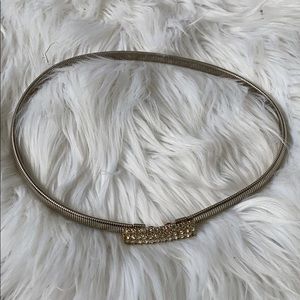 Elastic silver belt with rhinestone diamond clasp